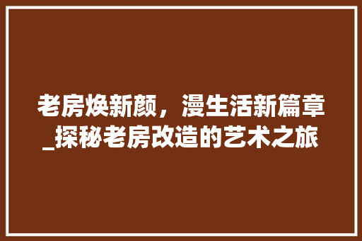 老房焕新颜，漫生活新篇章_探秘老房改造的艺术之旅 厨房维修