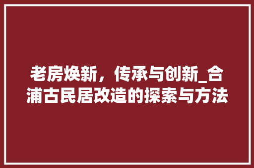 老房焕新，传承与创新_合浦古民居改造的探索与方法