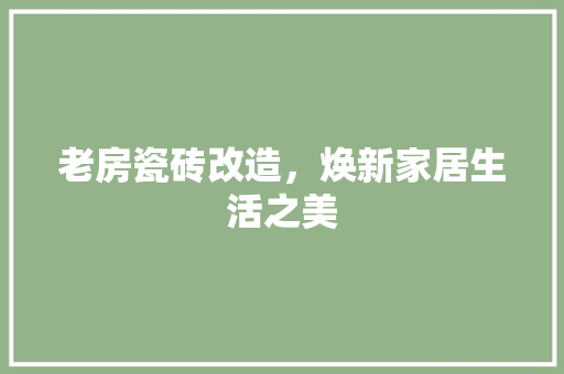 老房瓷砖改造，焕新家居生活之美