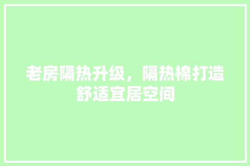 老房隔热升级，隔热棉打造舒适宜居空间 汽车维修