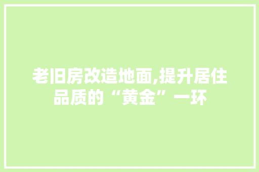 老旧房改造地面,提升居住品质的“黄金”一环