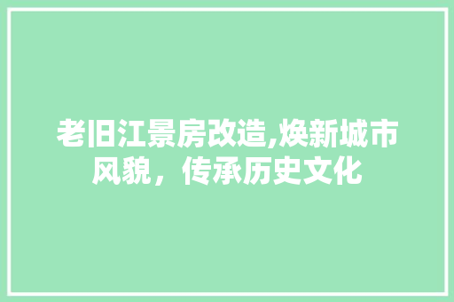 老旧江景房改造,焕新城市风貌，传承历史文化 综合便民