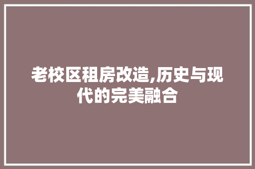 老校区租房改造,历史与现代的完美融合