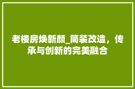 老楼房焕新颜_简装改造，传承与创新的完美融合 墙体维修