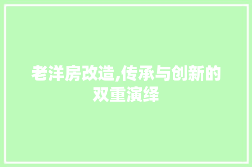 老洋房改造,传承与创新的双重演绎