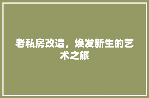 老私房改造，焕发新生的艺术之旅