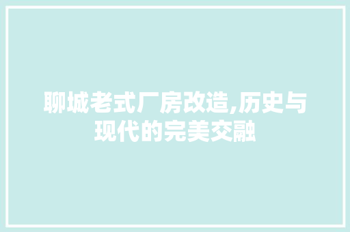 聊城老式厂房改造,历史与现代的完美交融 家电维修