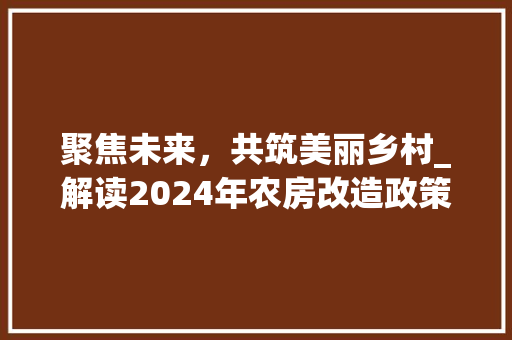 聚焦未来，共筑美丽乡村_解读2024年农房改造政策