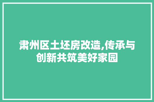 肃州区土坯房改造,传承与创新共筑美好家园
