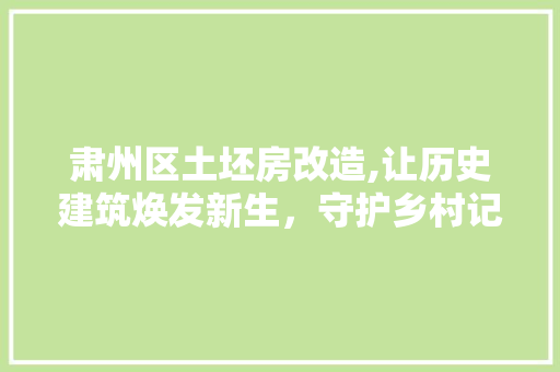 肃州区土坯房改造,让历史建筑焕发新生，守护乡村记忆