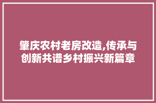 肇庆农村老房改造,传承与创新共谱乡村振兴新篇章