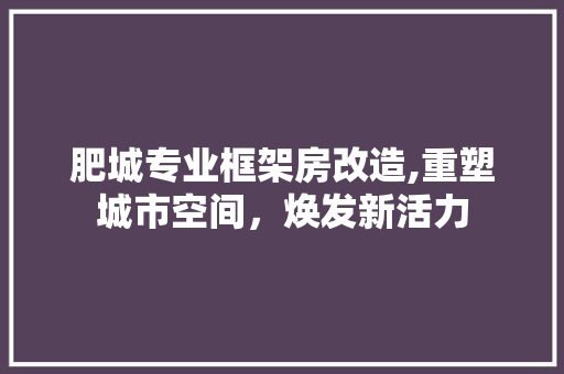 肥城专业框架房改造,重塑城市空间，焕发新活力