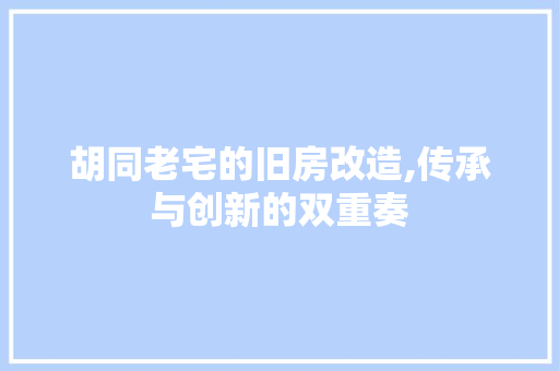 胡同老宅的旧房改造,传承与创新的双重奏