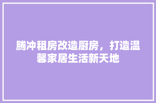 腾冲租房改造厨房，打造温馨家居生活新天地