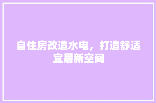自住房改造水电，打造舒适宜居新空间