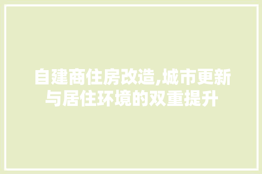自建商住房改造,城市更新与居住环境的双重提升