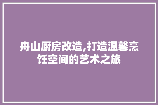 舟山厨房改造,打造温馨烹饪空间的艺术之旅