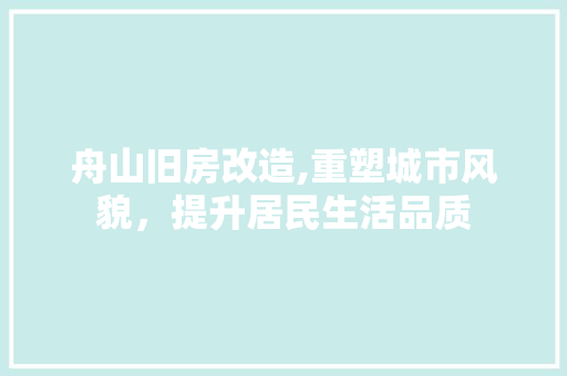 舟山旧房改造,重塑城市风貌，提升居民生活品质
