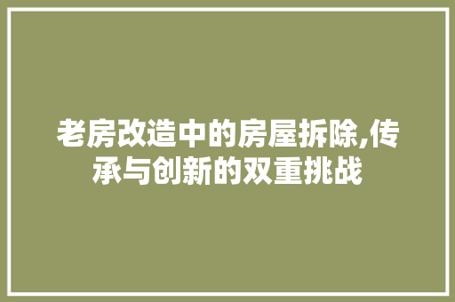 老房改造中的房屋拆除,传承与创新的双重挑战
