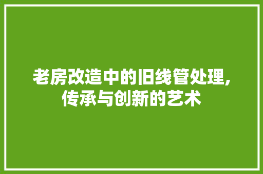 老房改造中的旧线管处理,传承与创新的艺术
