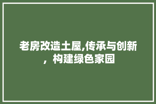 老房改造土屋,传承与创新，构建绿色家园