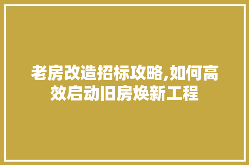 老房改造招标攻略,如何高效启动旧房焕新工程