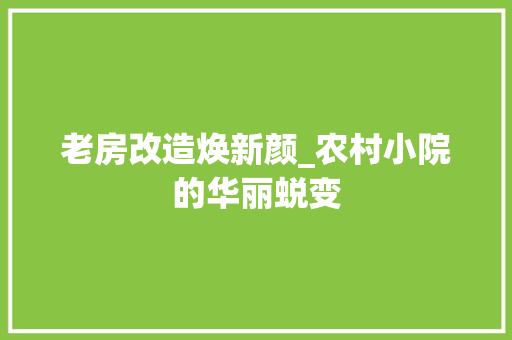 老房改造焕新颜_农村小院的华丽蜕变