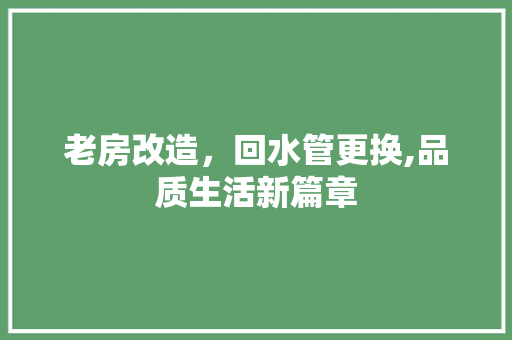 老房改造，回水管更换,品质生活新篇章