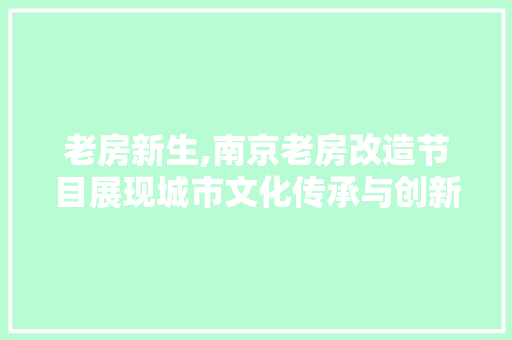 老房新生,南京老房改造节目展现城市文化传承与创新