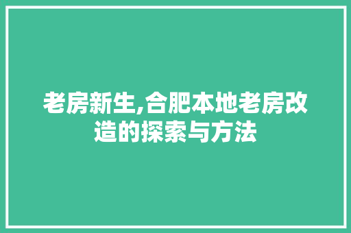 老房新生,合肥本地老房改造的探索与方法