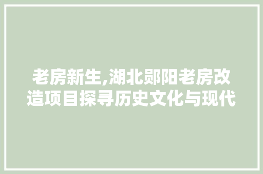 老房新生,湖北郧阳老房改造项目探寻历史文化与现代生活的和谐共生