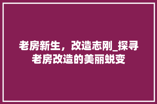 老房新生，改造志刚_探寻老房改造的美丽蜕变