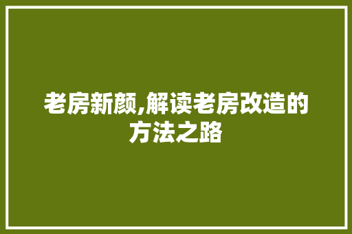 老房新颜,解读老房改造的方法之路