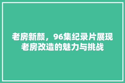 老房新颜，96集纪录片展现老房改造的魅力与挑战
