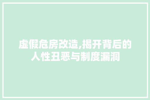 虚假危房改造,揭开背后的人性丑恶与制度漏洞