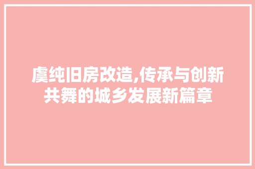 虞纯旧房改造,传承与创新共舞的城乡发展新篇章