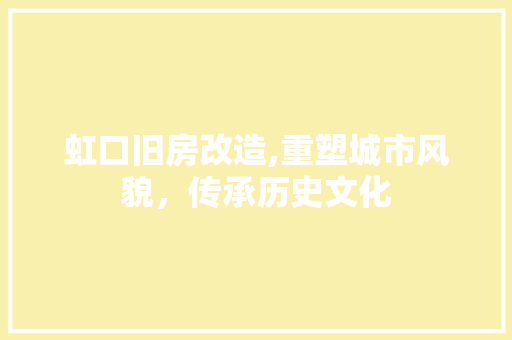 虹口旧房改造,重塑城市风貌，传承历史文化 综合便民