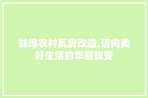 蚌埠农村瓦房改造,迈向美好生活的华丽蜕变