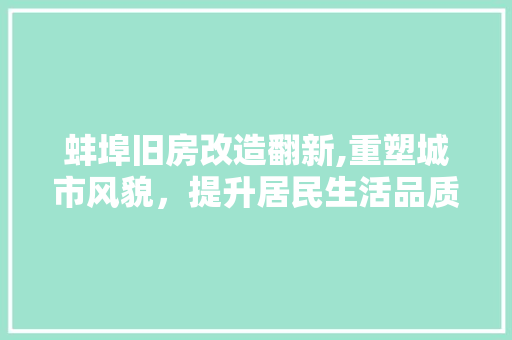 蚌埠旧房改造翻新,重塑城市风貌，提升居民生活品质