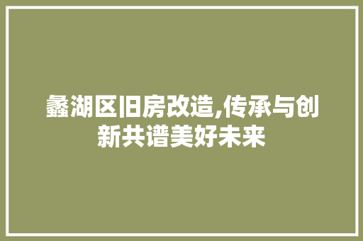蠡湖区旧房改造,传承与创新共谱美好未来
