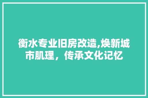 衡水专业旧房改造,焕新城市肌理，传承文化记忆