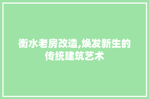衡水老房改造,焕发新生的传统建筑艺术