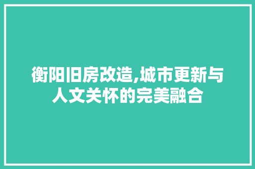 衡阳旧房改造,城市更新与人文关怀的完美融合
