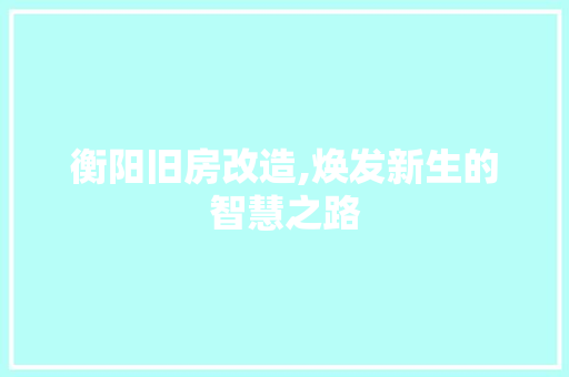 衡阳旧房改造,焕发新生的智慧之路
