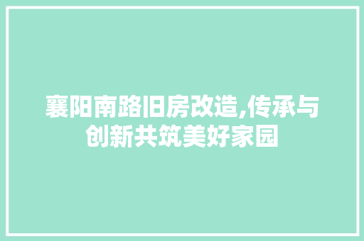 襄阳南路旧房改造,传承与创新共筑美好家园