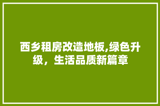 西乡租房改造地板,绿色升级，生活品质新篇章