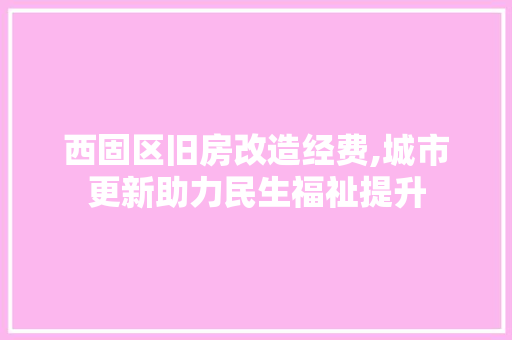 西固区旧房改造经费,城市更新助力民生福祉提升