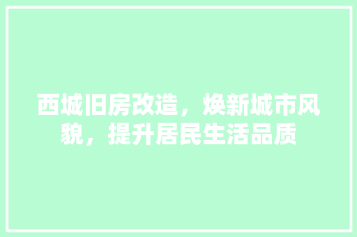 西城旧房改造，焕新城市风貌，提升居民生活品质