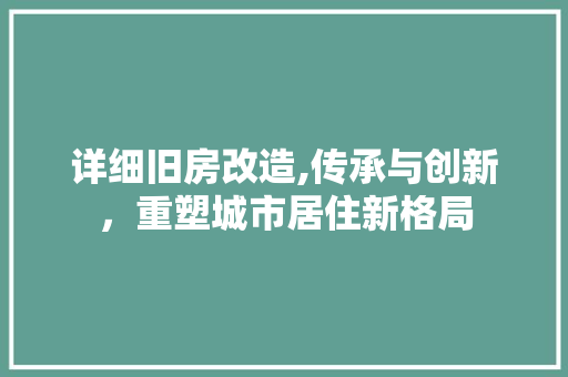 详细旧房改造,传承与创新，重塑城市居住新格局