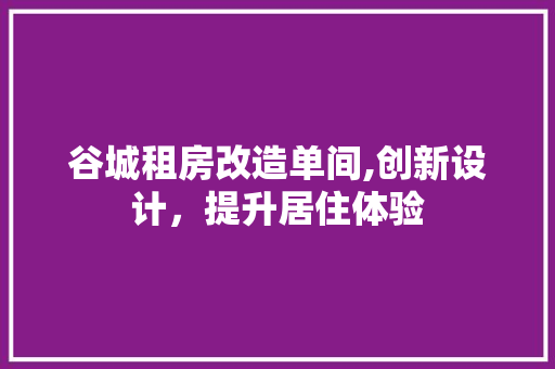 谷城租房改造单间,创新设计，提升居住体验